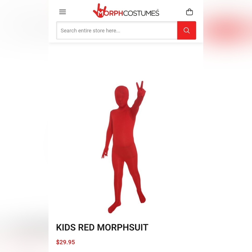 NWOT MORPHCOSTUMES ORIGINAL RED MORPHSUIT UNISEX COSTUME SIZE XL KIDS / ADULT SM